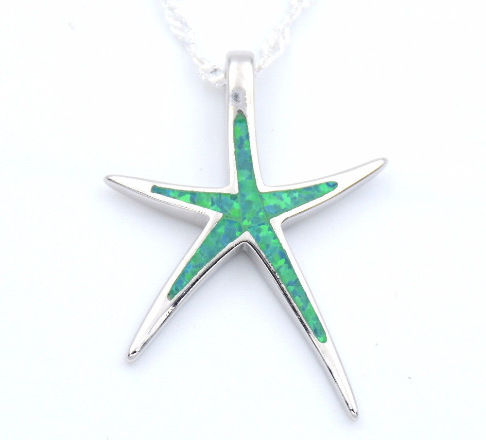 Opal Starfish Pendant Necklace With Wave Chain - Choose Color