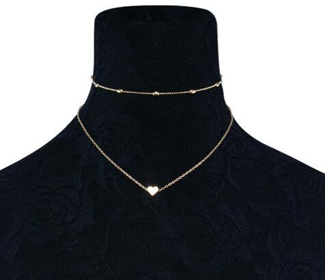 Multi-layer Lock and Heart Charm Choker Necklace