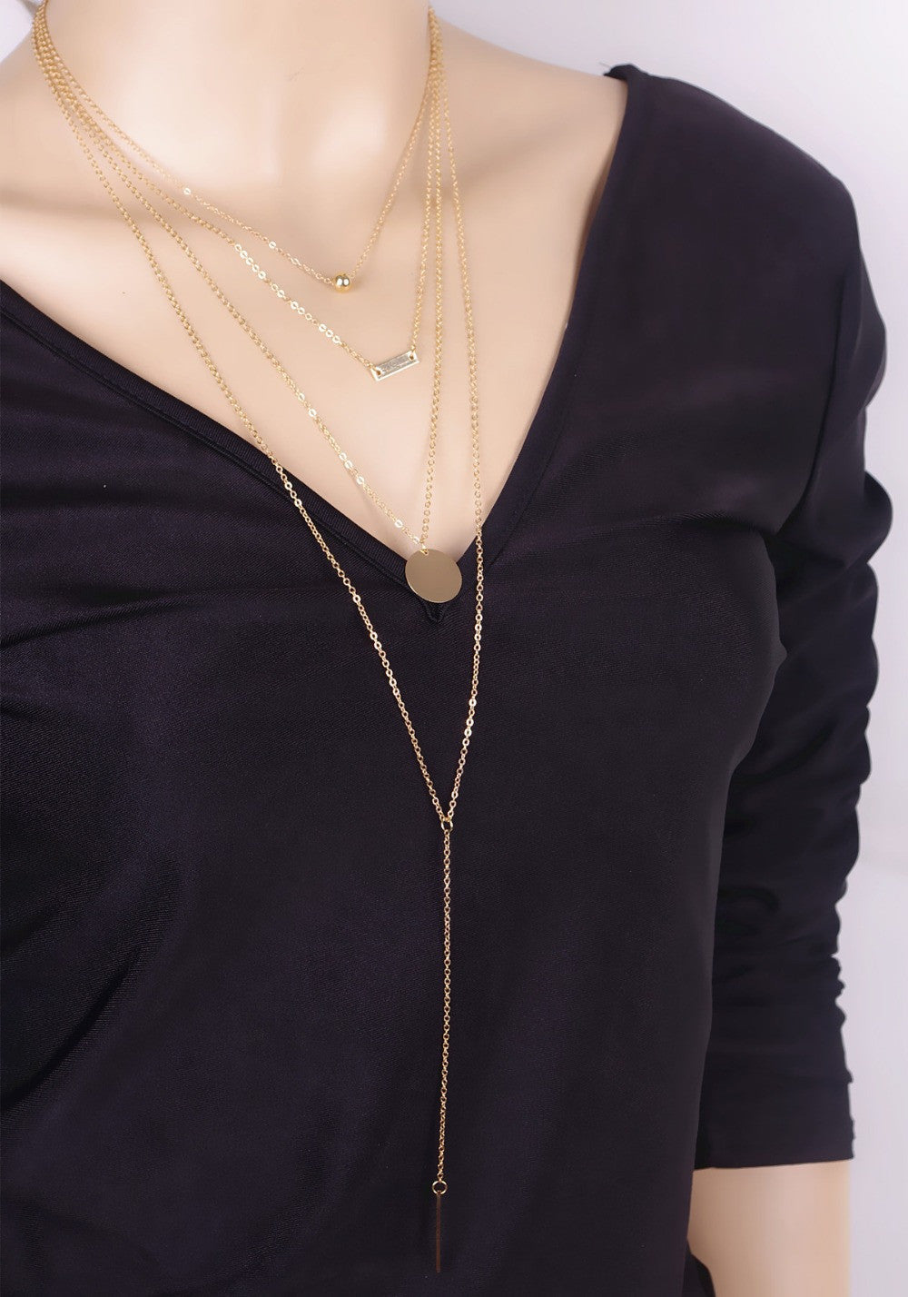 Gold Tone Multi-Layer Chain - Four Layer Simple Metal Long Necklaces & Pendants