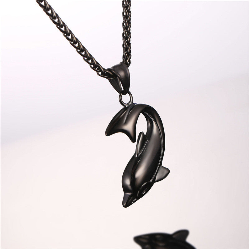 Stainless Steel Large Dolphin Pendant & Chain