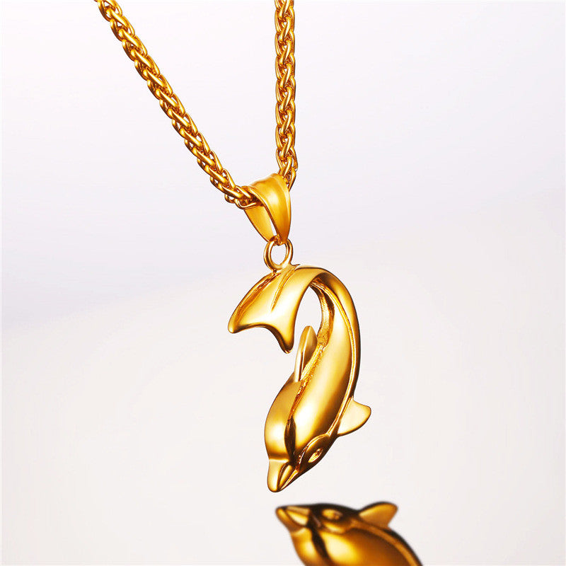Stainless Steel Large Dolphin Pendant & Chain
