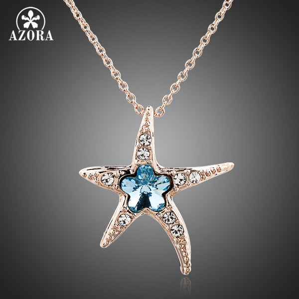 Blue Austrian Crystal Starfish Pendant Necklace
