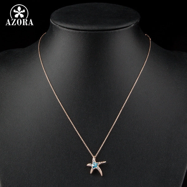 Blue Austrian Crystal Starfish Pendant Necklace