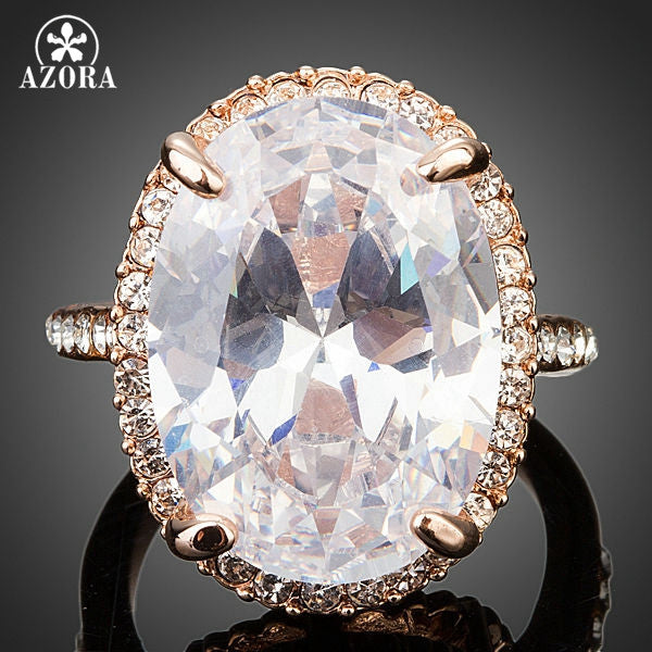 Rose Gold Color Big Oval-cut 5ct Egg Shaped Clear Cubic Zirconia Ring - Large Statement Ring