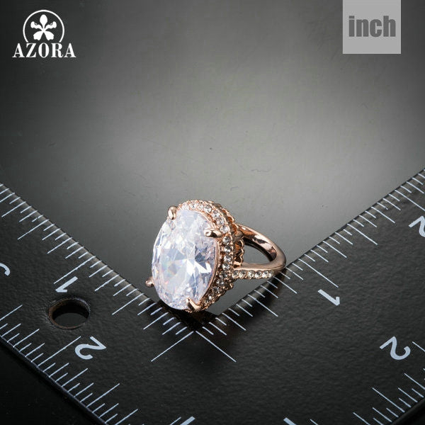 Rose Gold Color Big Oval-cut 5ct Egg Shaped Clear Cubic Zirconia Ring - Large Statement Ring