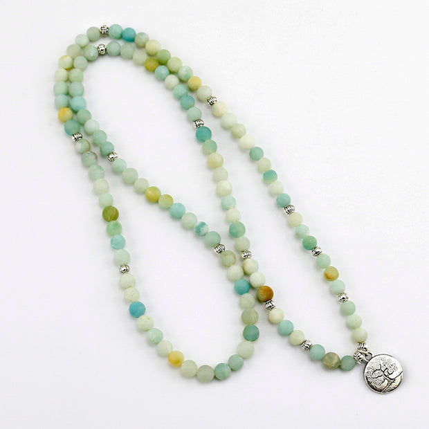 Frosted Amazonite Stone Bracelet - Prayer Beads - Tree of Life Bracelet - Mala Beads Bracelet