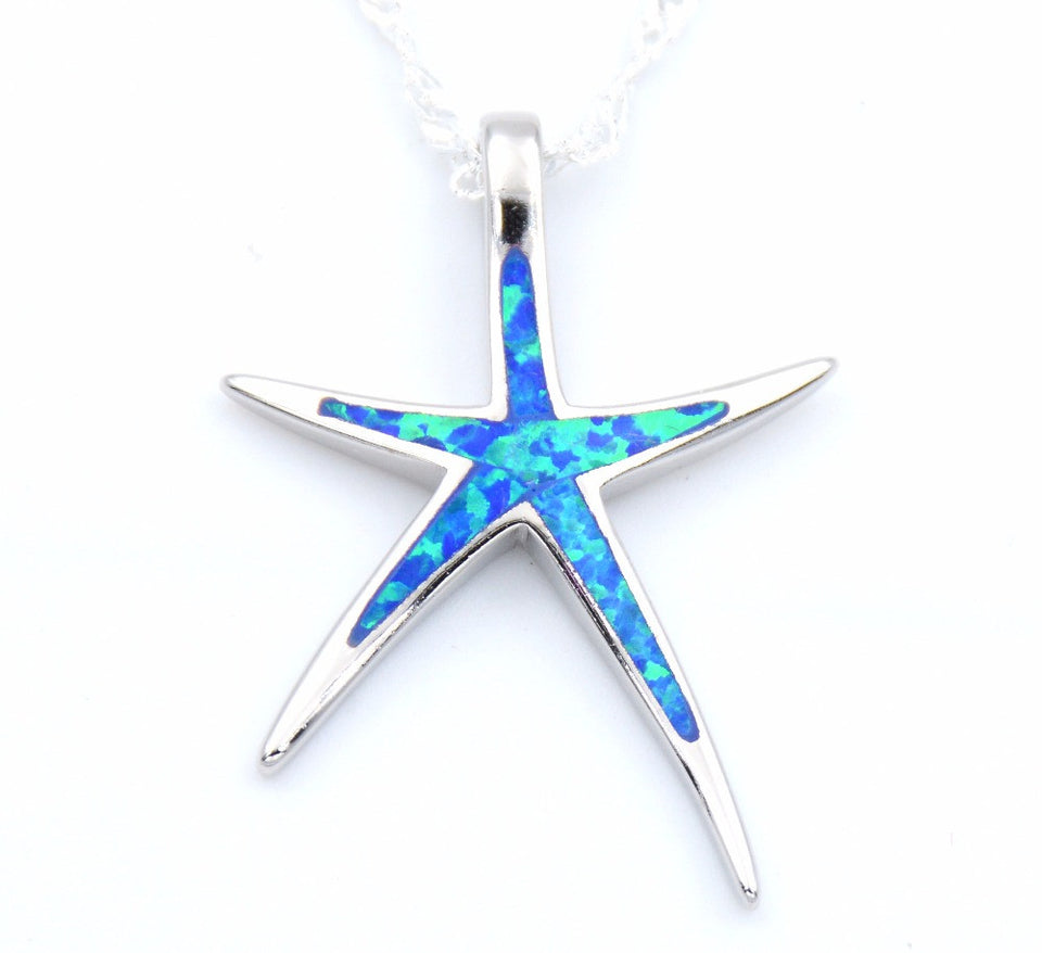 Opal Starfish Pendant Necklace With Wave Chain - Choose Color