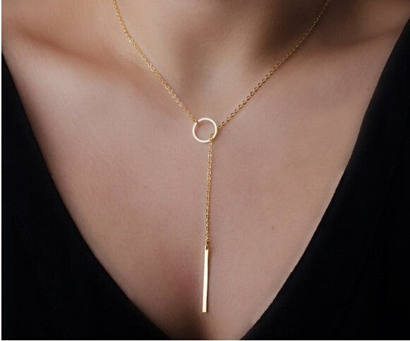 Minimalist Ring and Bar Pendant Tassel Necklace