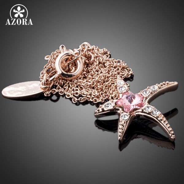 Pink Austrian Crystal Starfish Pendant Necklace