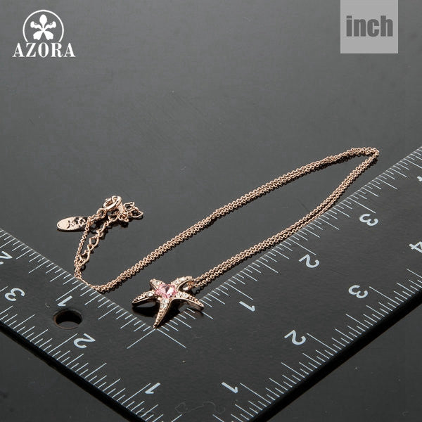 Pink Austrian Crystal Starfish Pendant Necklace