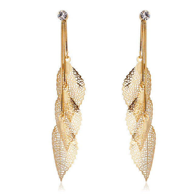 Filigree Nature Leaf Jewelry Set - Bohemian Dangle Earrings & Pendant Necklace For Women