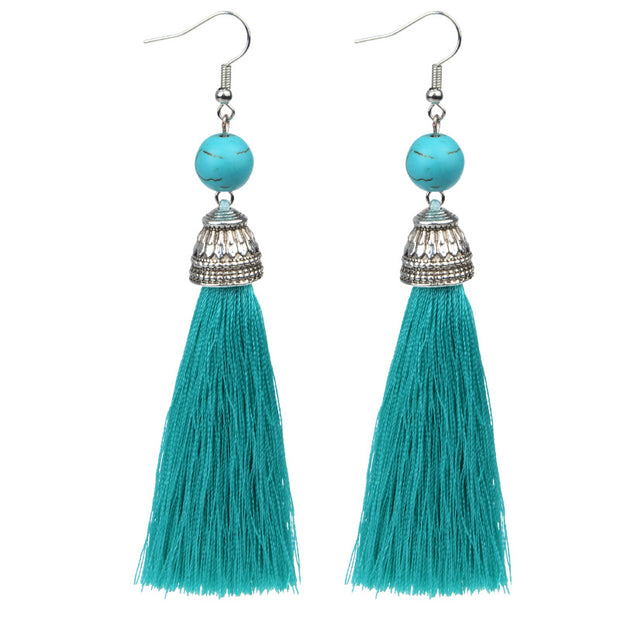 Long Tassel Earrings With Natural Stone - Boho Earrings