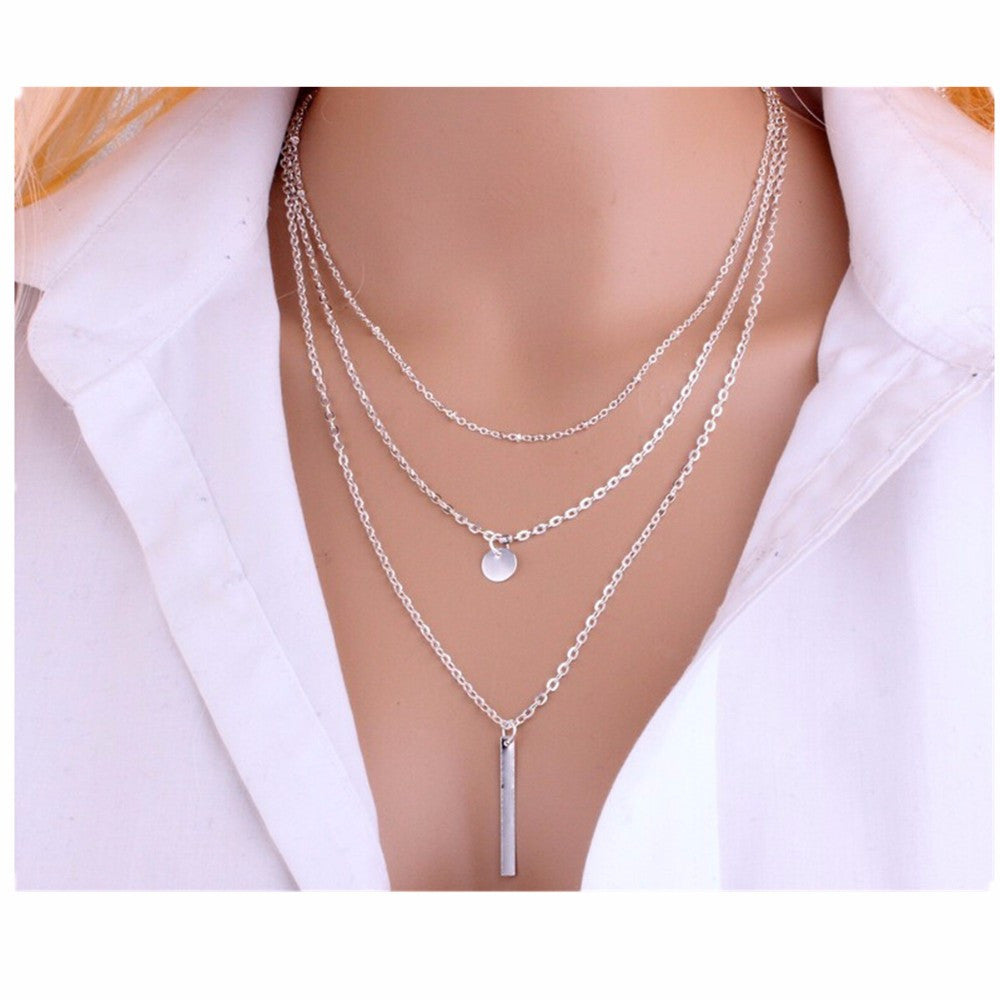 Bar Coin Multi-Layer Charm Chain Clavicle Necklace