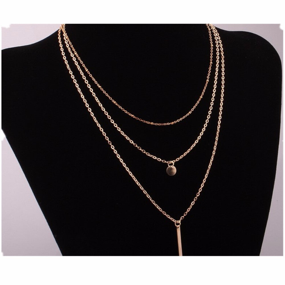 Bar Coin Multi-Layer Charm Chain Clavicle Necklace